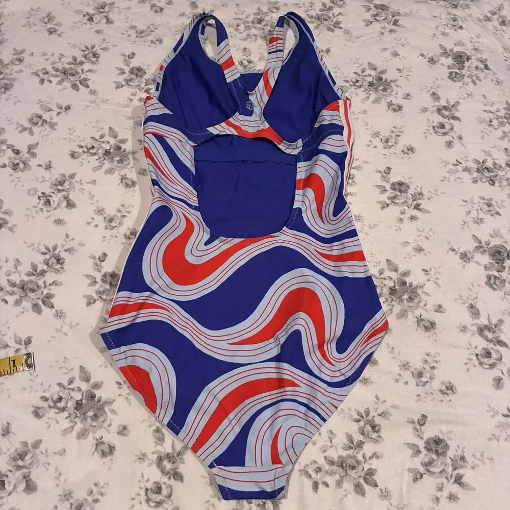 NWOT $218 Sz Medium TORY BURCH SPORT ONE-PIECE SWIMSUIT Patriotic Swirl